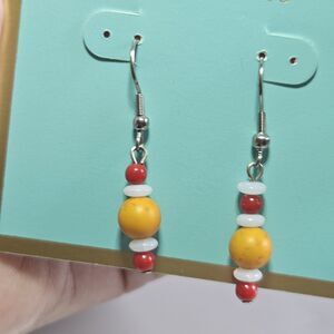 Silver Tone Spring Street Red Orange White Beaded Dangling Earrings